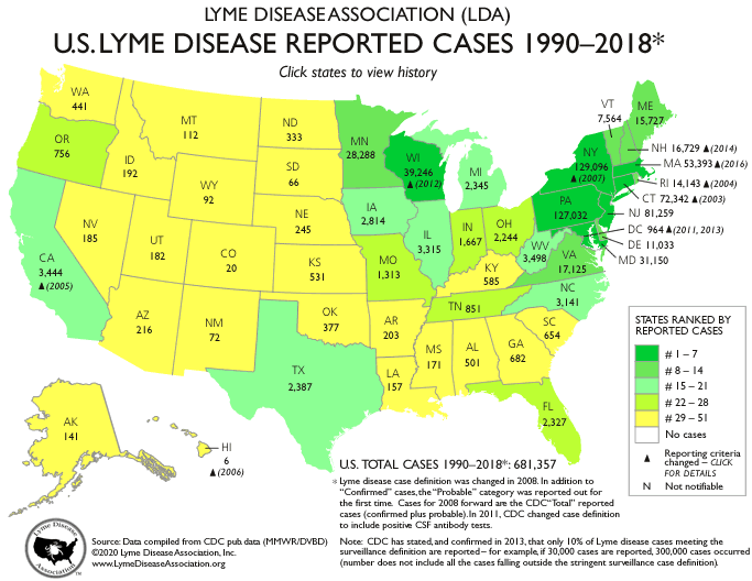 Lyme Disease Association Map Of Total U S Lyme Disease Cases