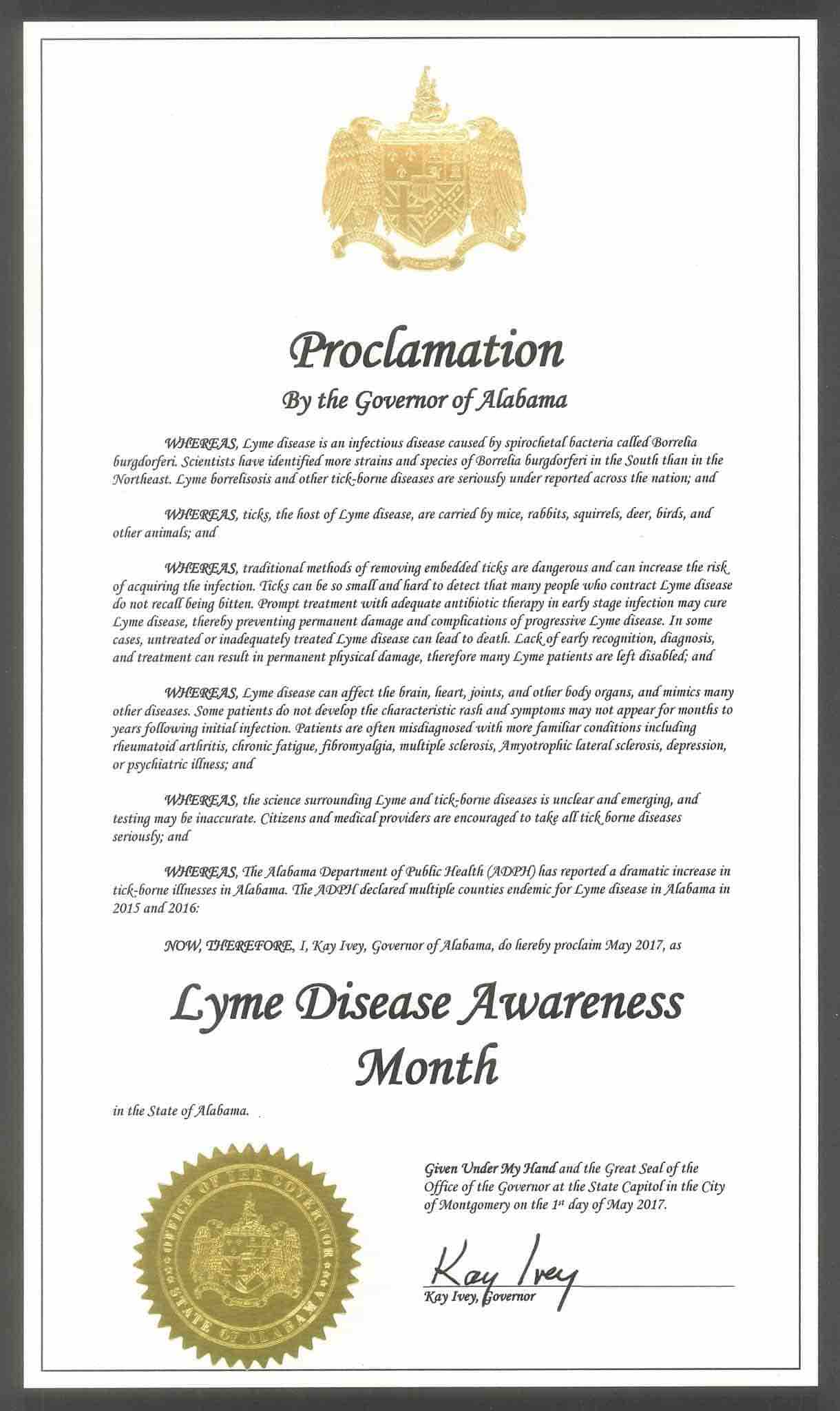 Alabama May Lyme Disease Awareness Proclamation 2017