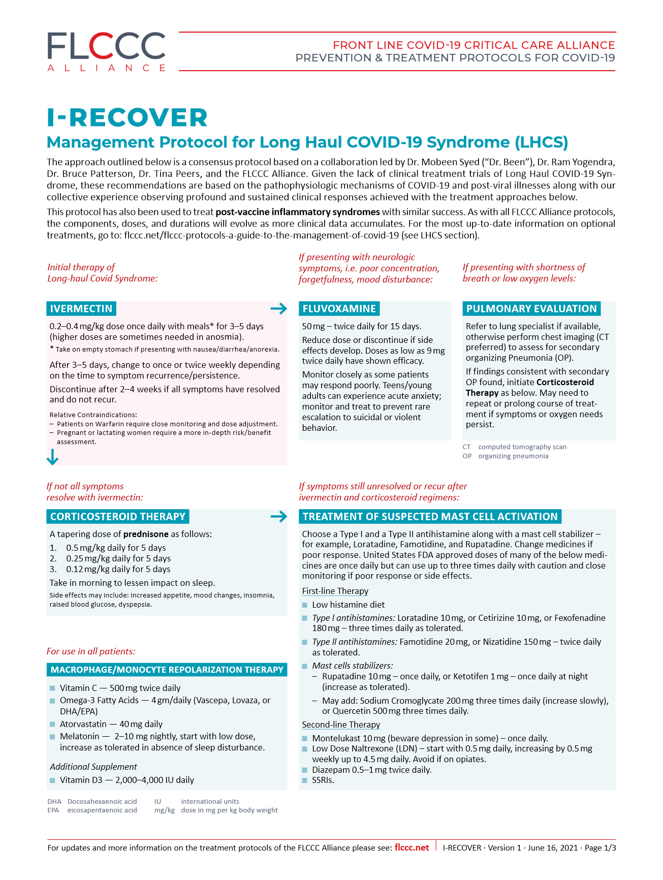 FLCCC Announces Treatment Protocol for Long Haul COVID19 Lyme