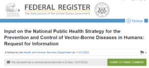 Federal Register RFI for national strategy for the prevention and control of vector-borne diseases (VBD) in humans.