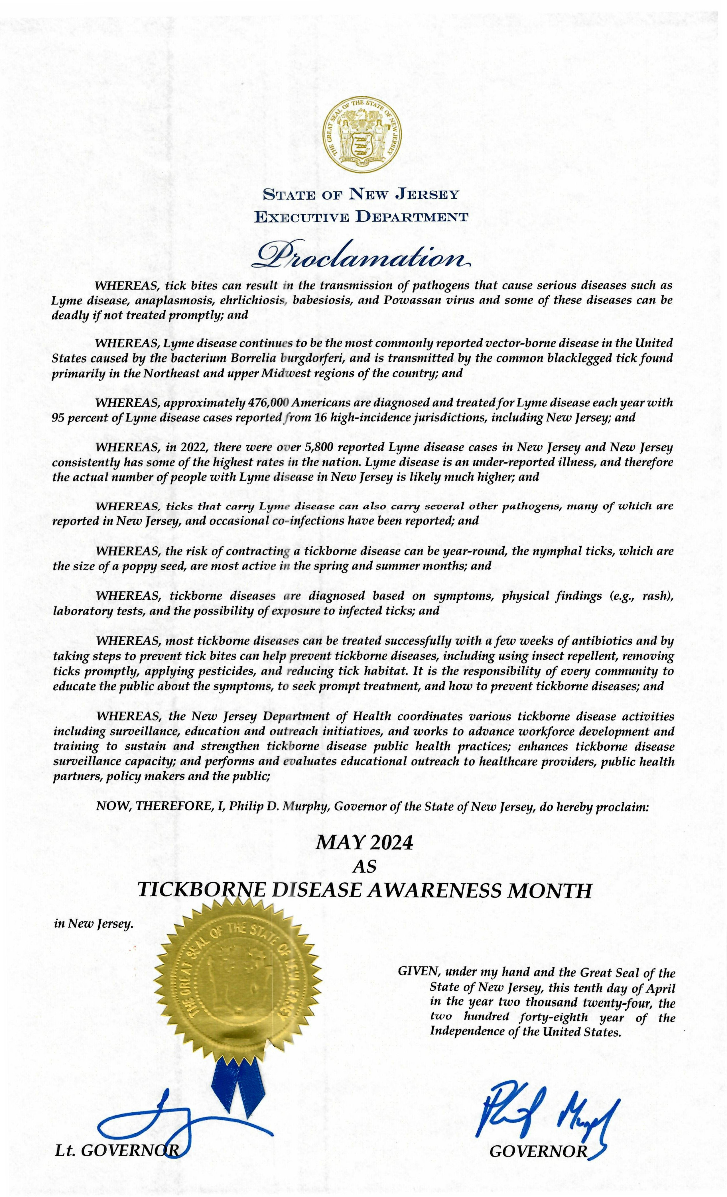 May 2024 Lyme Disease Awareness Month Declared Proclamations / Resolutions