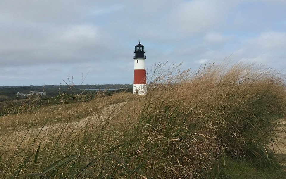 Photo of Nantucket lighthouse and beachgrass